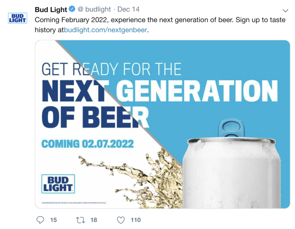 Bud Light now-deleted tweet next generation of beer