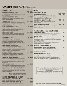 Vault Beverage Menu Design - EASTON